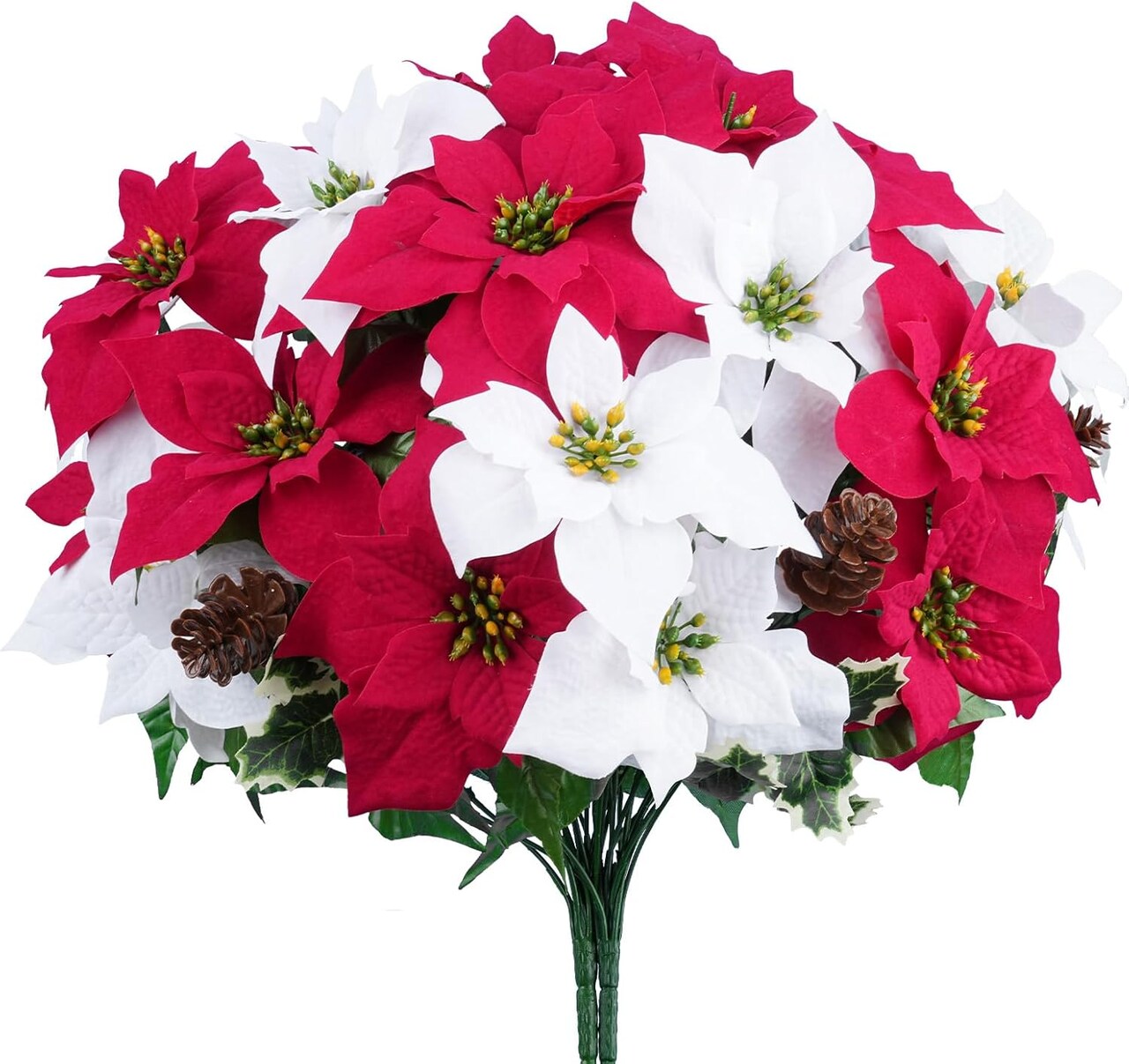 18.5" Christmas Flowers for Cemetery Faux Christmas Floral Arrangement with Faux Cone for Grave Centerpiece Home Décor